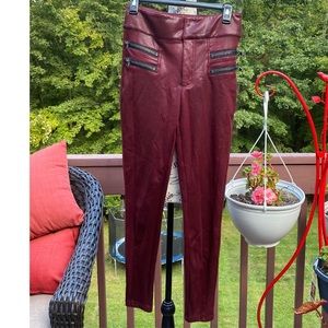 Burgundy Leather Feel Straight Leg Pants